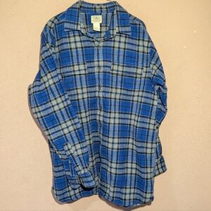 L.L. Bean Men’s Chamois Cloth Flannel Blue Plaid Shirt Sz L-Tall 277982
